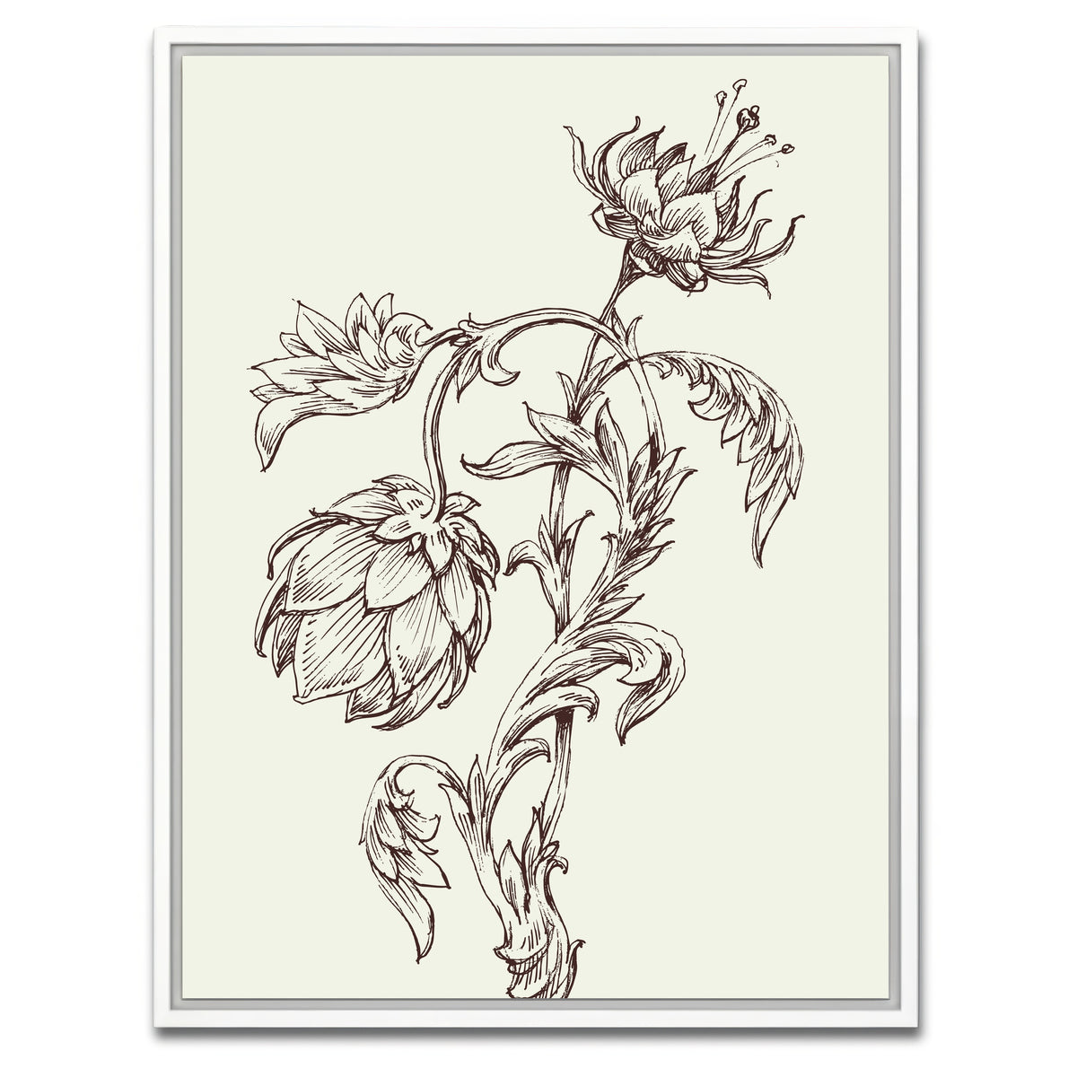AUTO-MOCKUP WHITE | Flowers Sketch | 1 Piece | White Framed Canvas | group=3x4