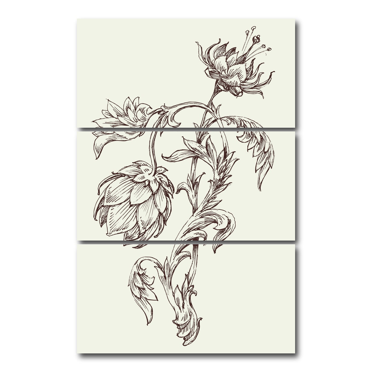 AUTO-MOCKUP WHITE | Flowers Sketch | 3 Piece | Gallery Wrap Canvas | group=12x24_stacked