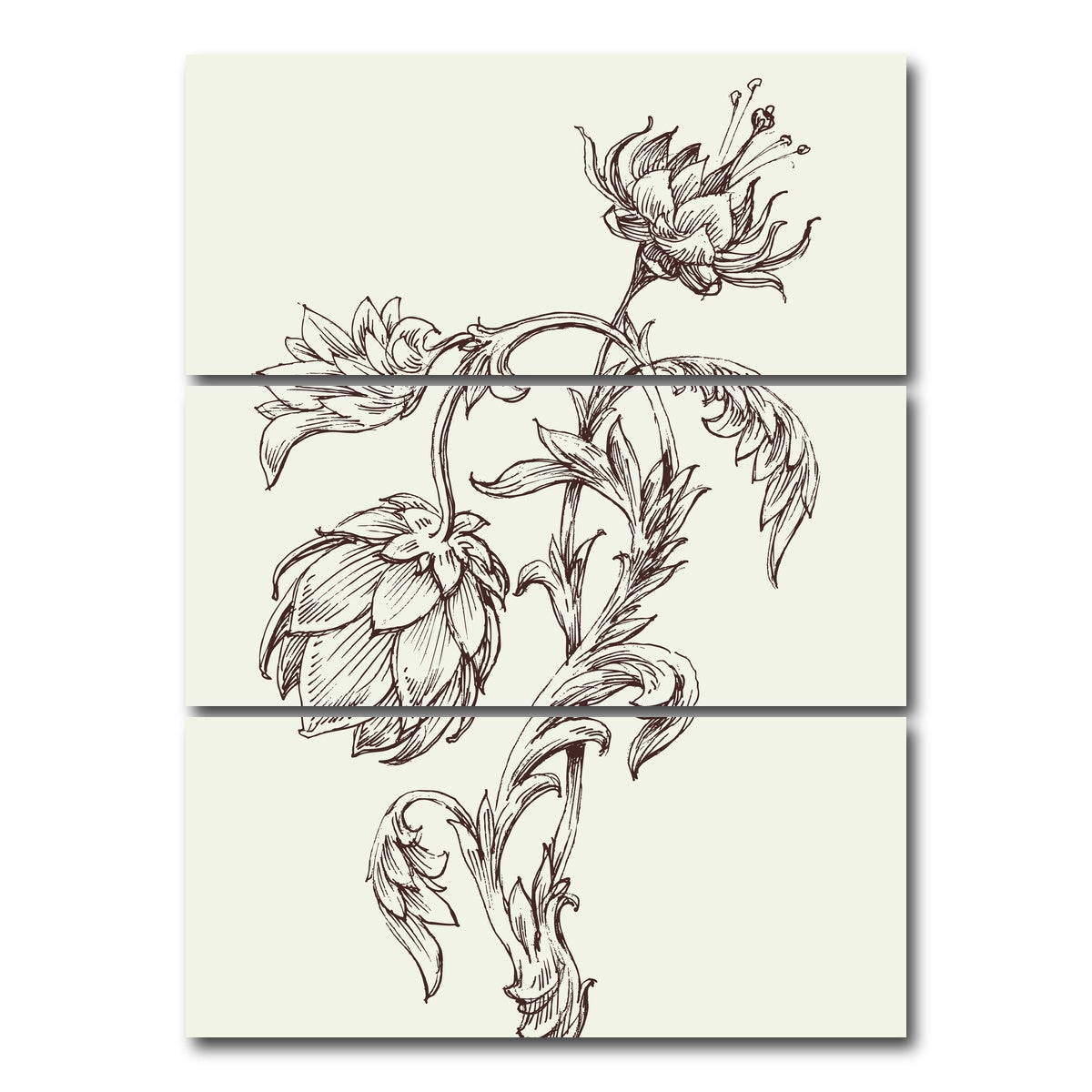 AUTO-MOCKUP WHITE | Flowers Sketch | 3 Piece | Gallery Wrap Canvas | group=8x18_stacked