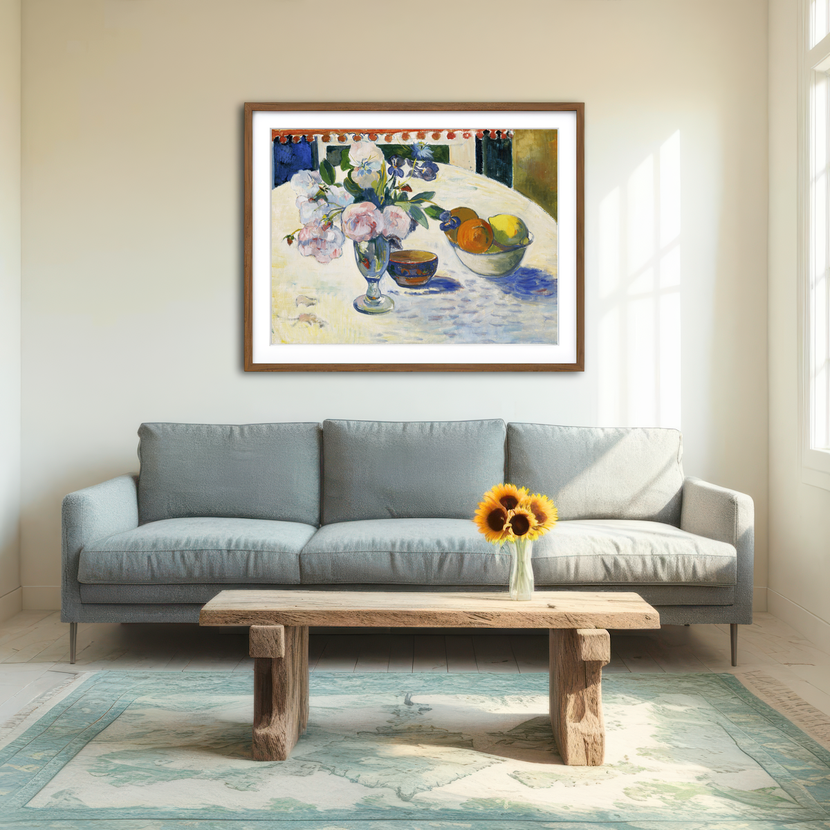 AUTO-MOCKUP ROOM | Flowers and a Bowl of Fruit on a Table Wall Art