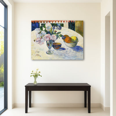 AUTO-MOCKUP ROOM | Flowers and a Bowl of Fruit on a Table