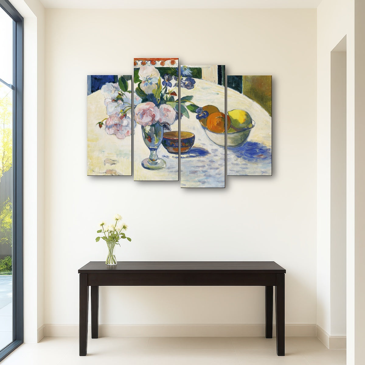 AUTO-MOCKUP ROOM | Flowers and a Bowl of Fruit on a Table