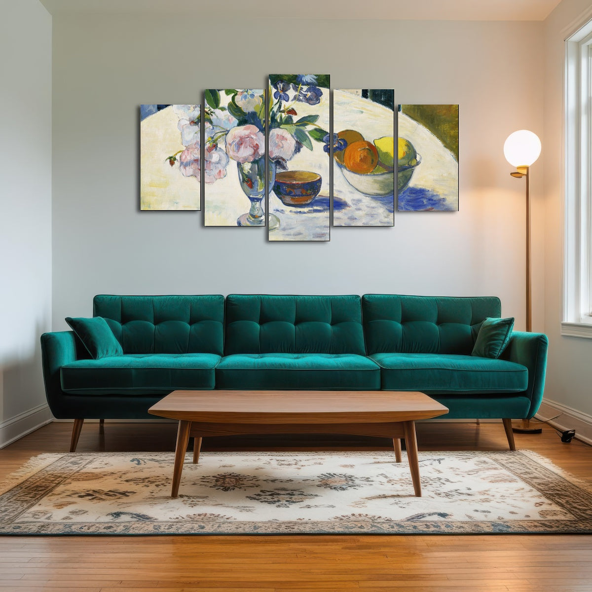 AUTO-MOCKUP ROOM | Flowers and a Bowl of Fruit on a Table