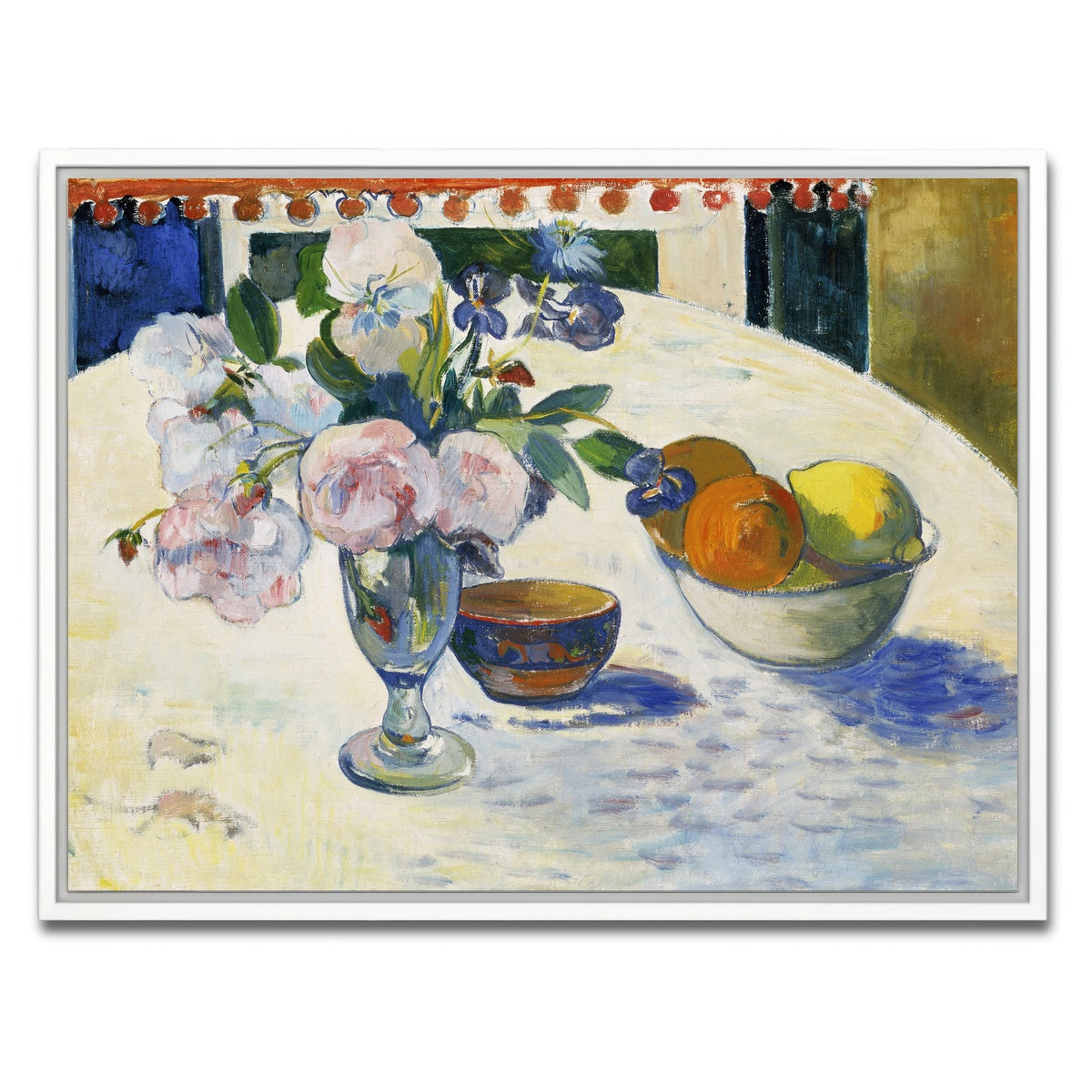 AUTO-MOCKUP WHITE | Flowers and a Bowl of Fruit on a Table | 1 Piece | White Framed Canvas | group=4x3