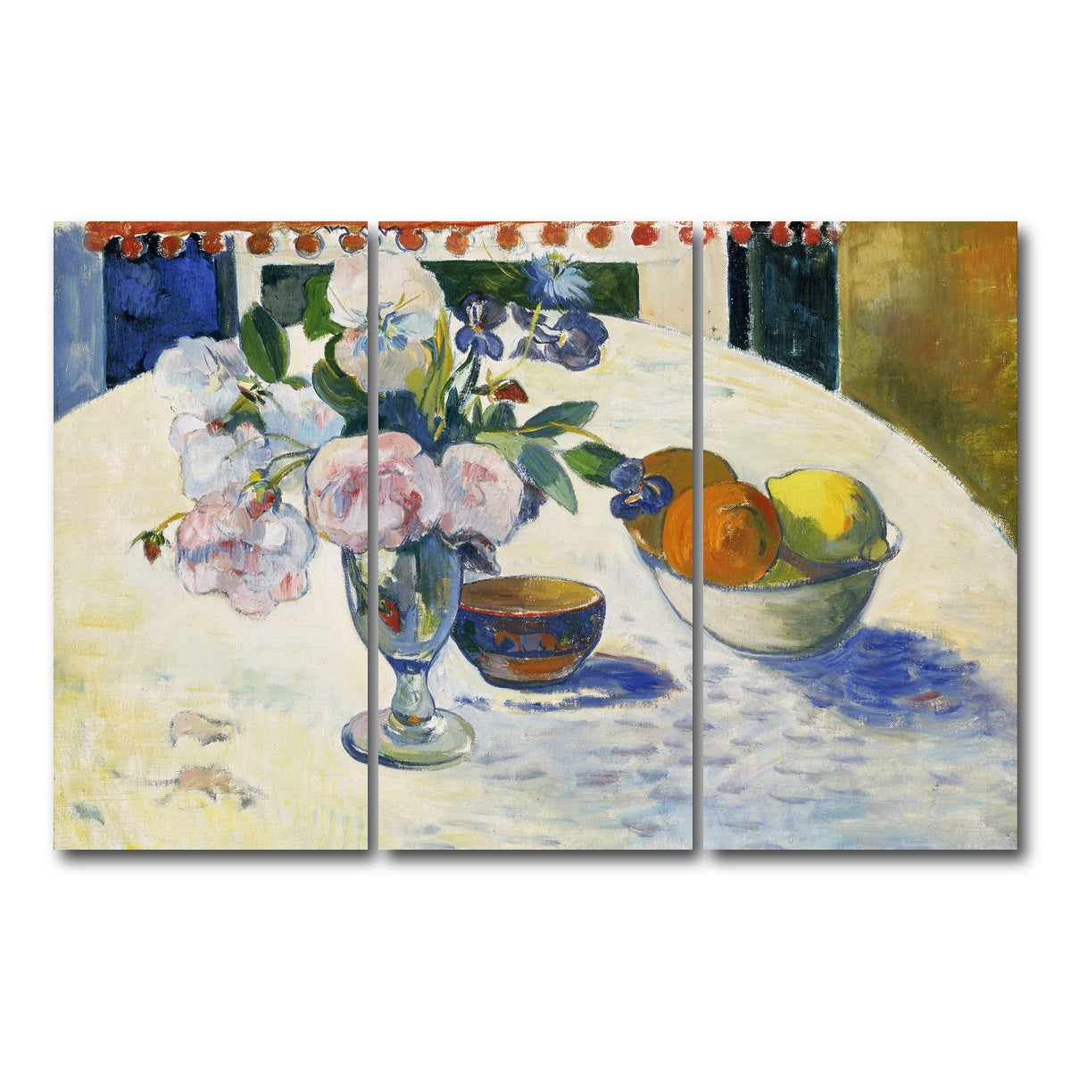 AUTO-MOCKUP WHITE | Flowers and a Bowl of Fruit on a Table | 3 Piece | Gallery Wrap Canvas | group=12x24