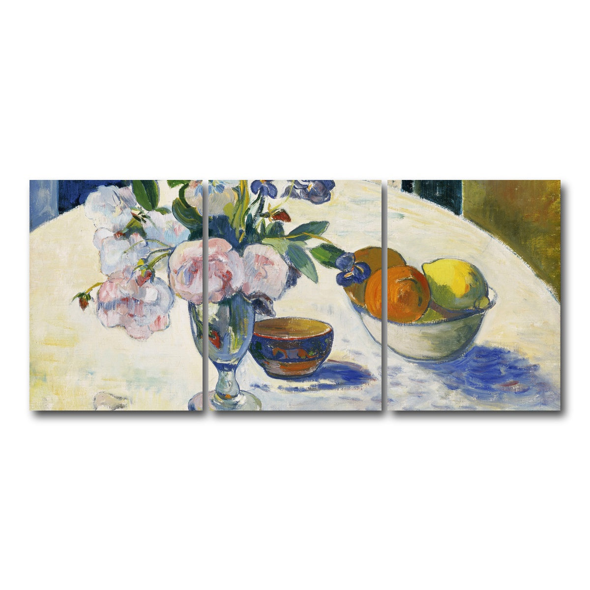 AUTO-MOCKUP WHITE | Flowers and a Bowl of Fruit on a Table | 3 Piece | Gallery Wrap Canvas | group=18x24