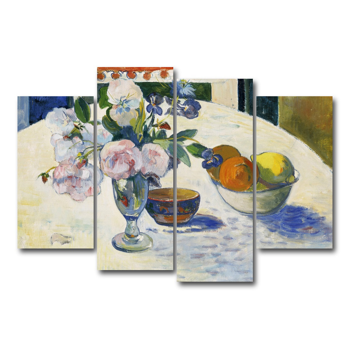 AUTO-MOCKUP WHITE | Flowers and a Bowl of Fruit on a Table | 4 Piece | Gallery Wrap Canvas | group=4_short