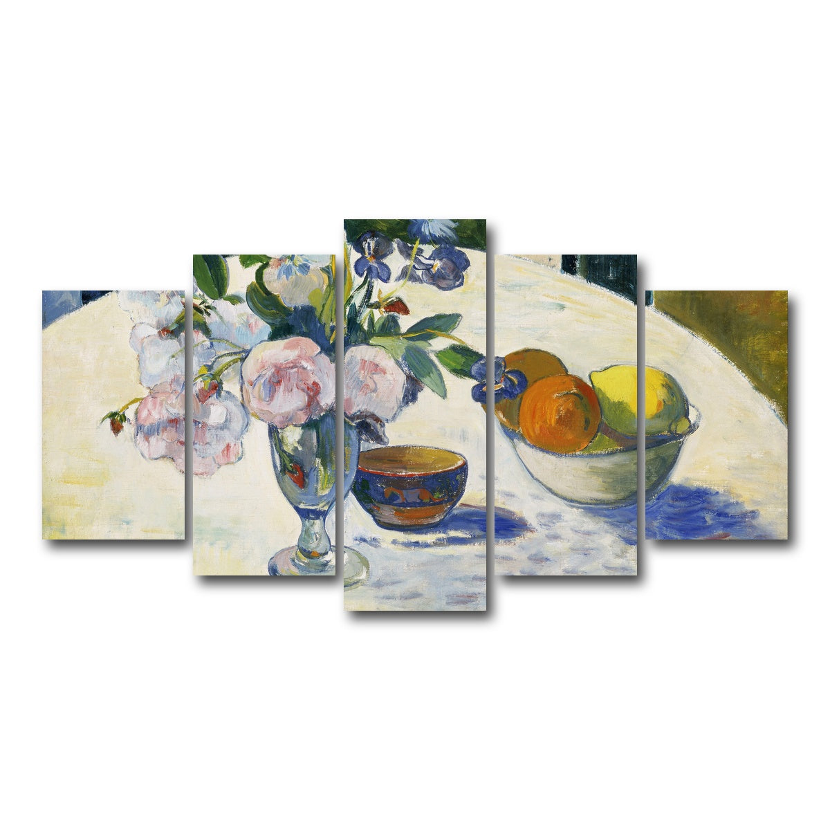 AUTO-MOCKUP WHITE | Flowers and a Bowl of Fruit on a Table | 5 Piece | Gallery Wrap Canvas | group=5_normal