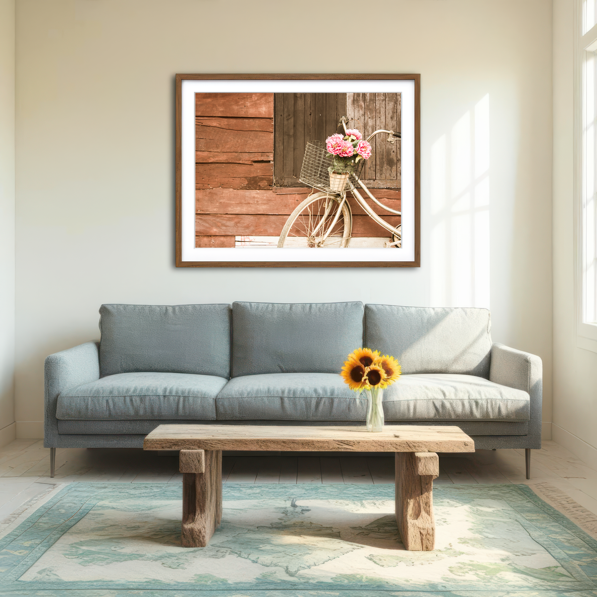 AUTO-MOCKUP ROOM | Flowers in a Bicycle Basket Wall Art