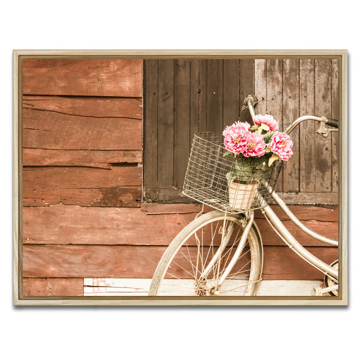 AUTO-MOCKUP WHITE | Flowers in a Bicycle Basket | 1 Piece | Natural Framed Canvas | group=4x3
