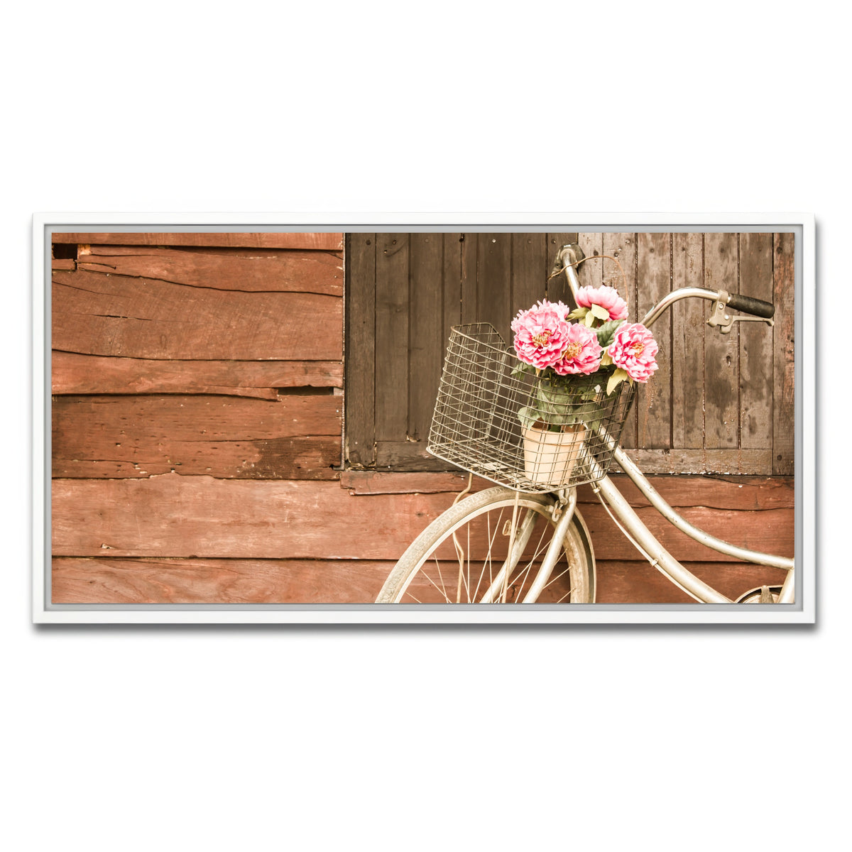AUTO-MOCKUP WHITE | Flowers in a Bicycle Basket | 1 Piece | White Framed Canvas | group=2x1