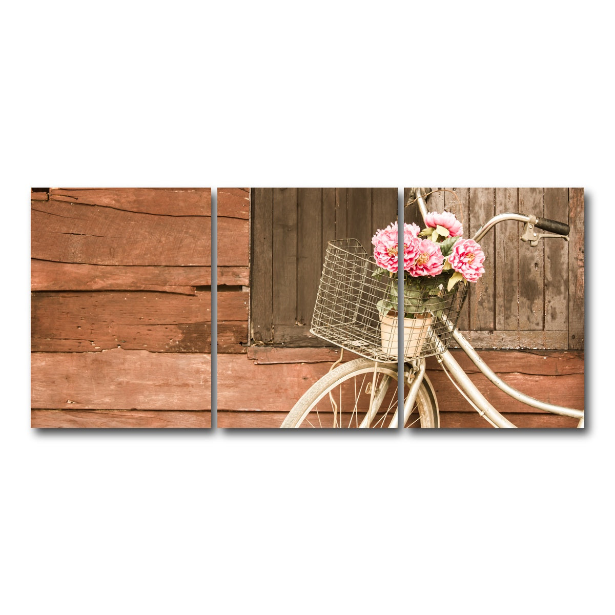 AUTO-MOCKUP WHITE | Flowers in a Bicycle Basket | 3 Piece | Gallery Wrap Canvas | group=18x24