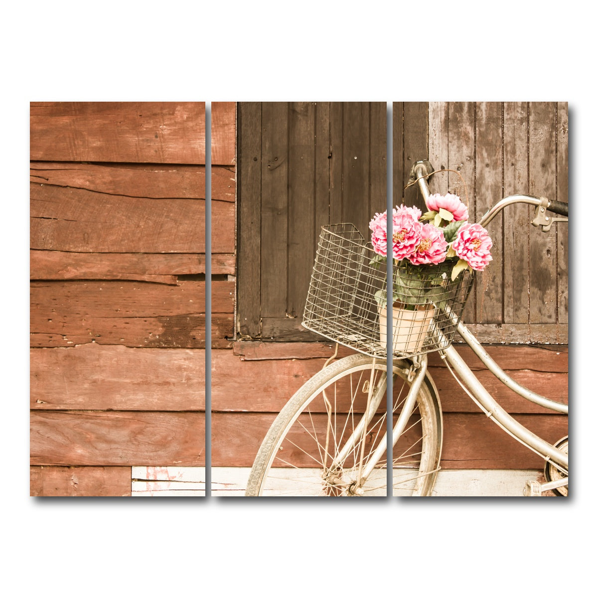 AUTO-MOCKUP WHITE | Flowers in a Bicycle Basket | 3 Piece | Gallery Wrap Canvas | group=8x18