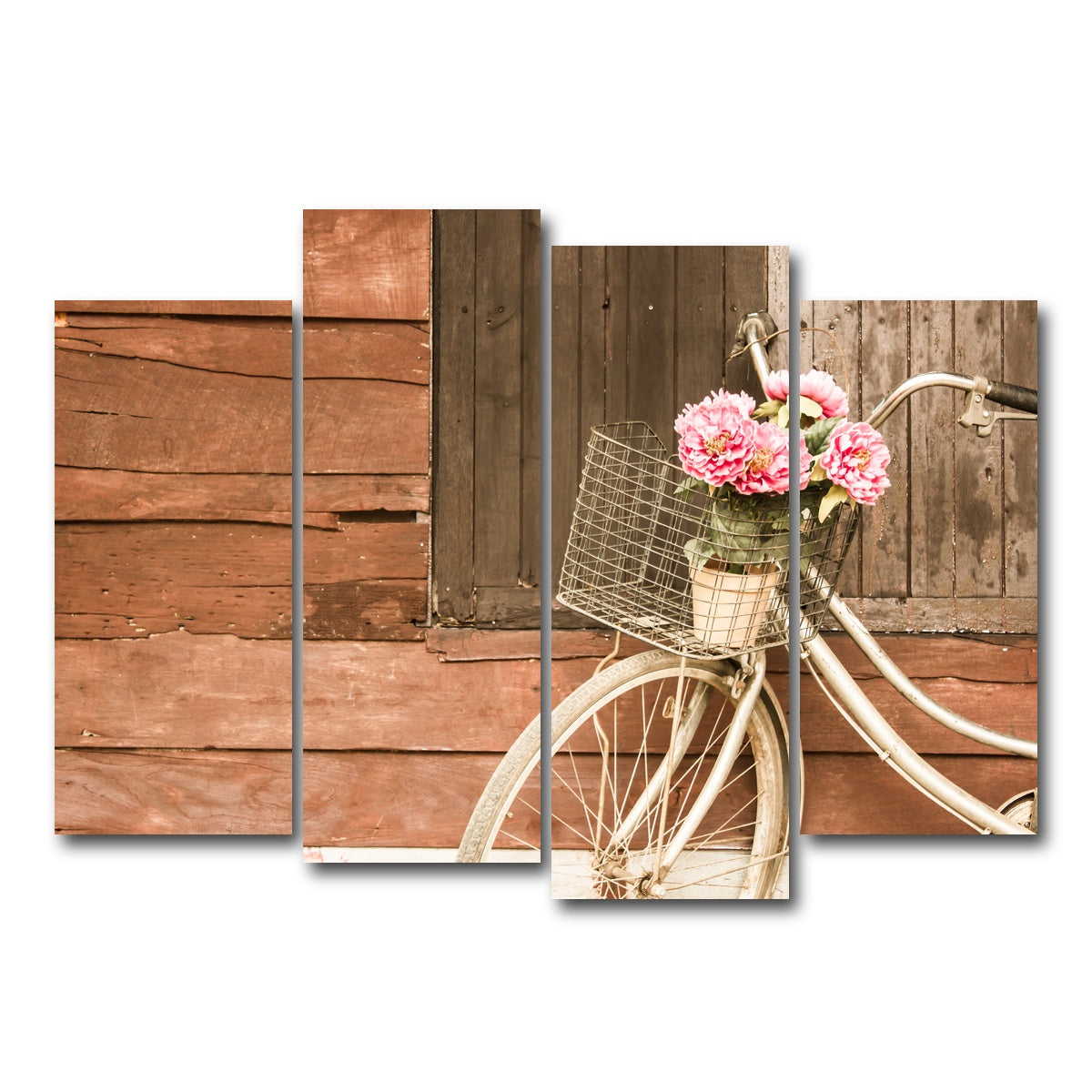 AUTO-MOCKUP WHITE | Flowers in a Bicycle Basket | 4 Piece | Gallery Wrap Canvas | group=4_normal