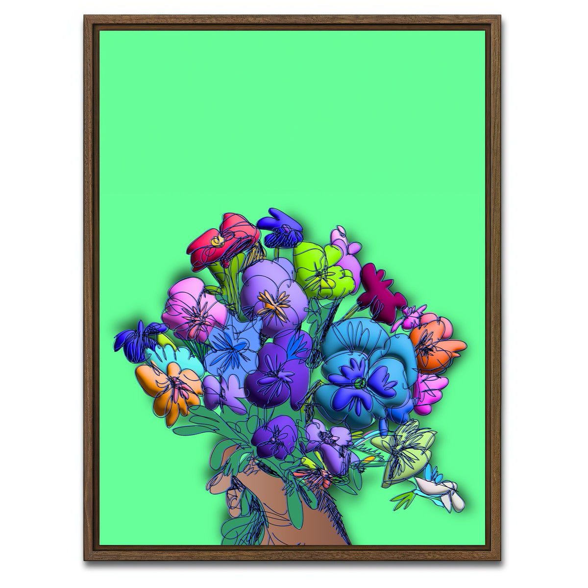 AUTO-MOCKUP WHITE | Flowers in hand | 1 Piece | Walnut Framed Canvas | group=3x4