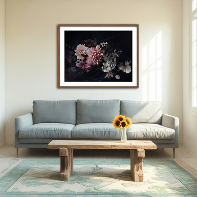 AUTO-MOCKUP ROOM | Flowers on Black Wall Art