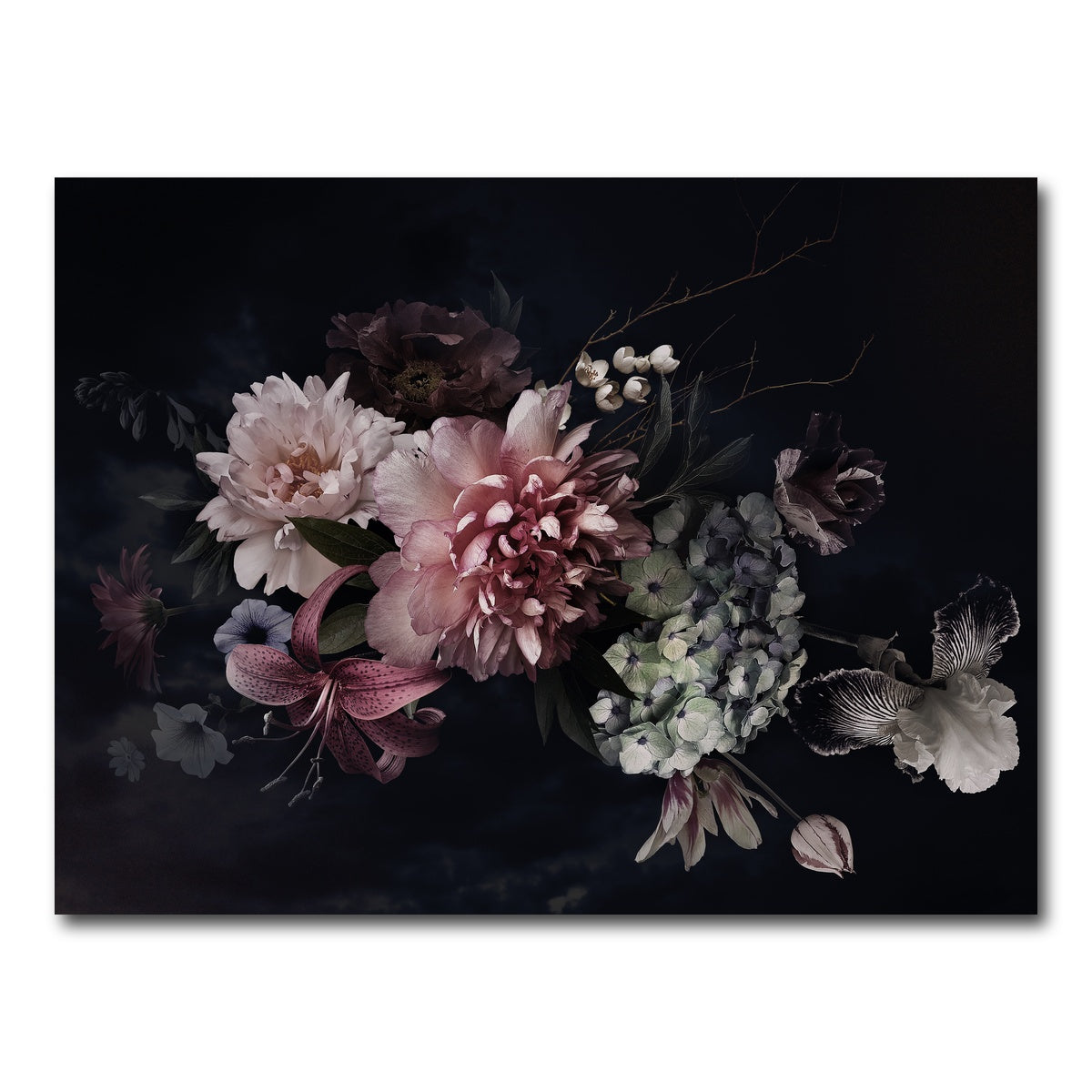 AUTO-MOCKUP WHITE | Flowers on Black | 1 Piece | Gallery Wrap Canvas | group=4x3