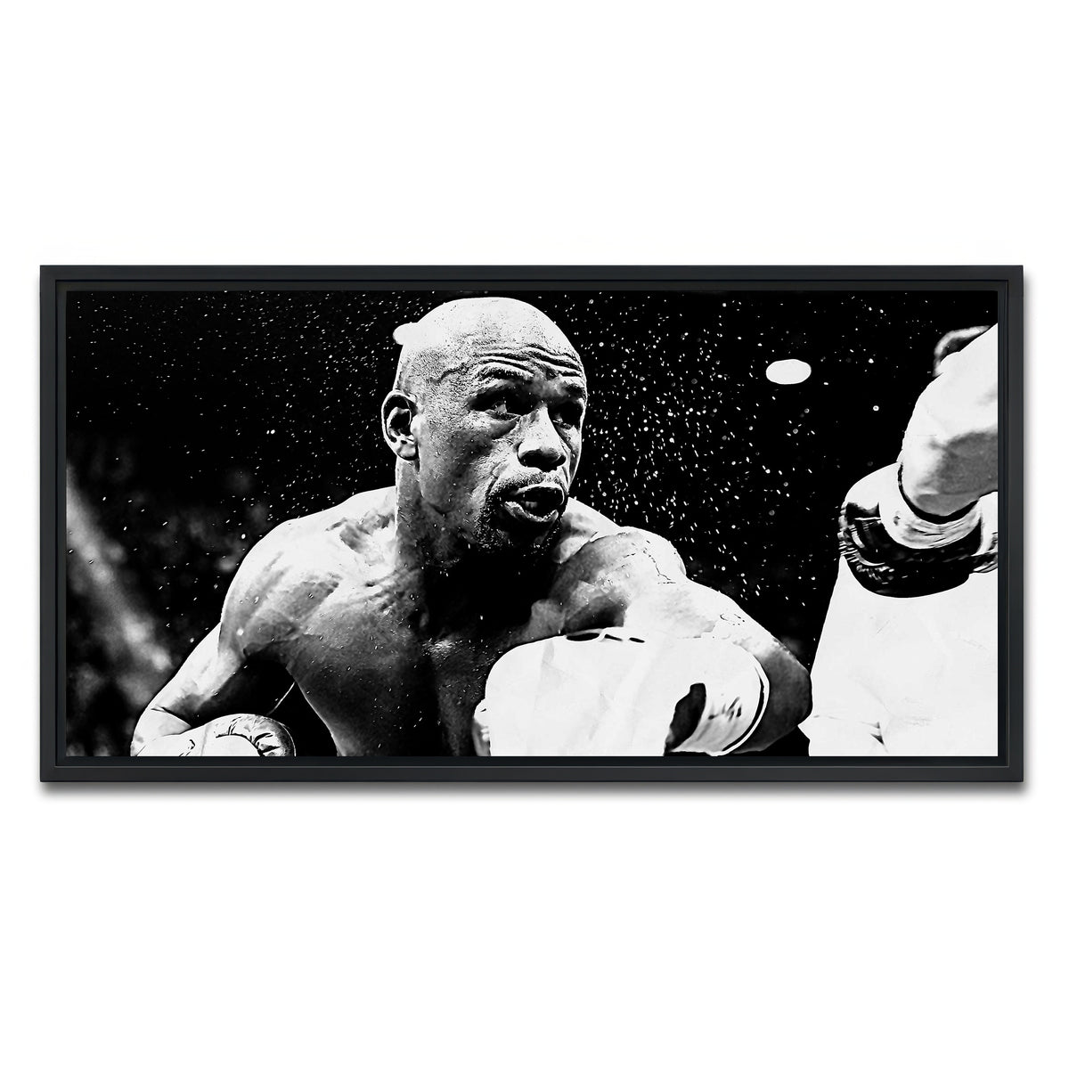 AUTO-MOCKUP WHITE | Floyd Mayweather Jr. Grayscale | 1 Piece | Black Framed Canvas | group=2x1
