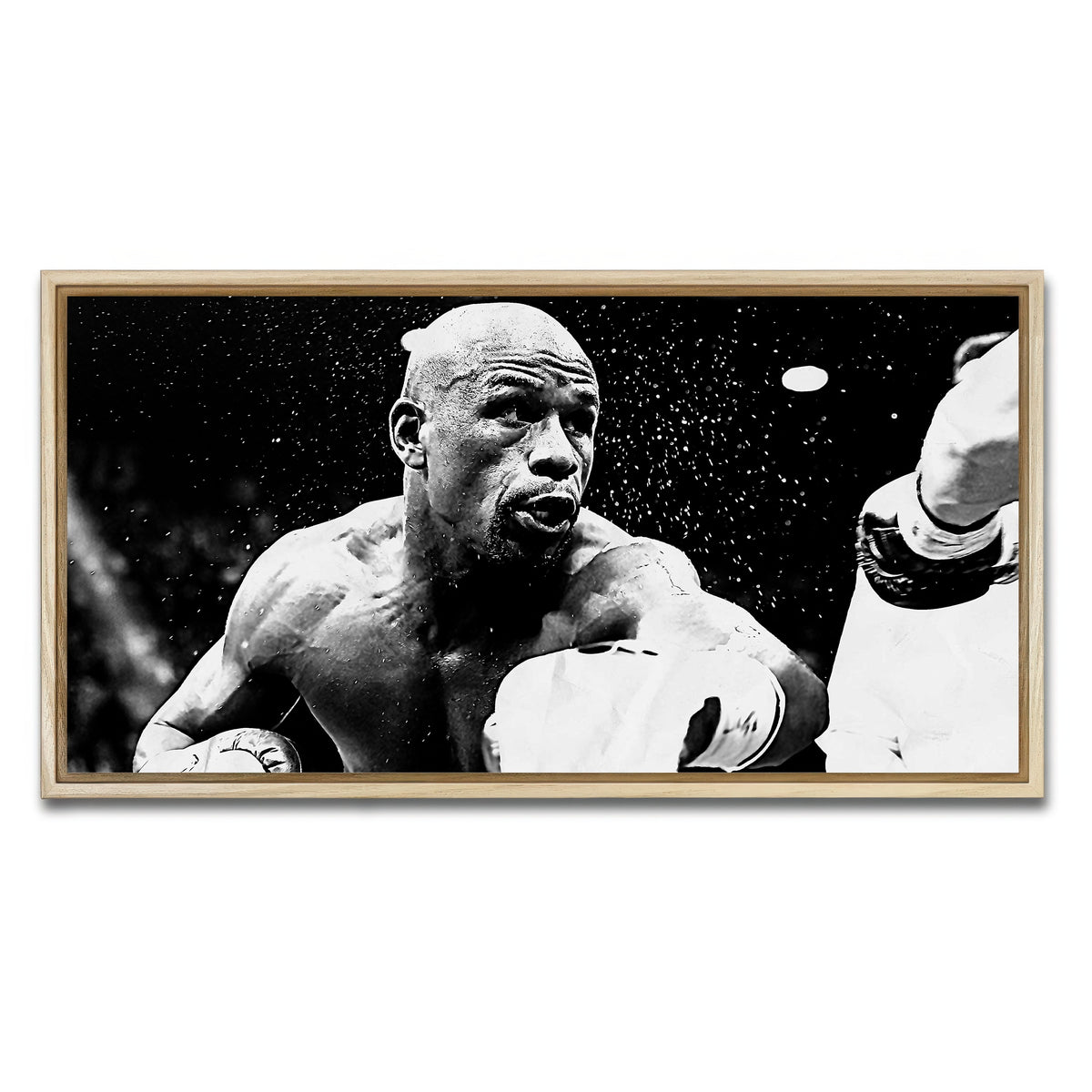 AUTO-MOCKUP WHITE | Floyd Mayweather Jr. Grayscale | 1 Piece | Natural Framed Canvas | group=2x1