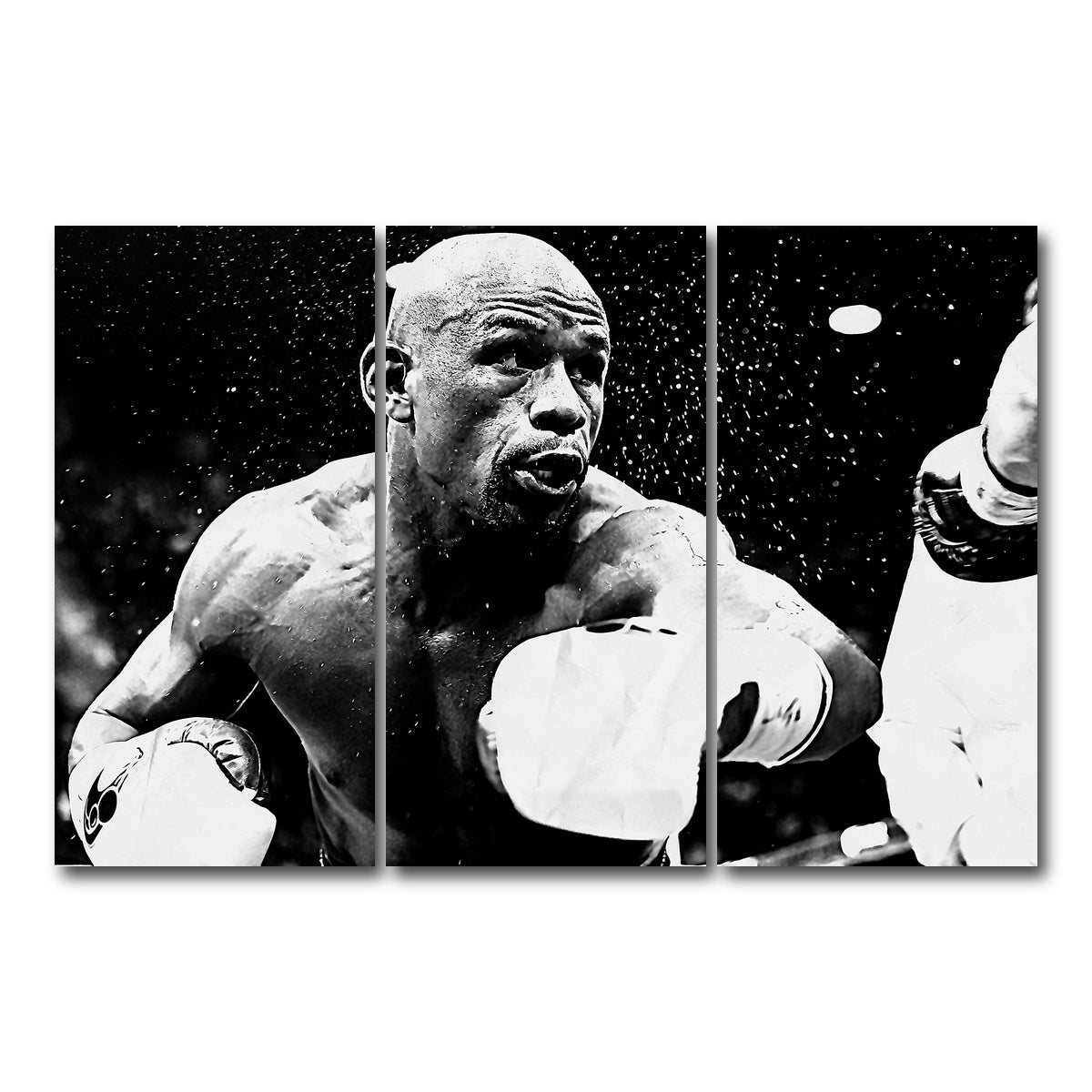 AUTO-MOCKUP WHITE | Floyd Mayweather Jr. Grayscale | 3 Piece | Gallery Wrap Canvas | group=12x24