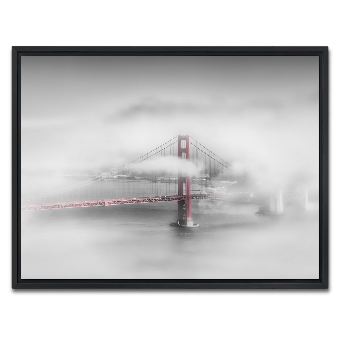 AUTO-MOCKUP WHITE | Foggy Golden Gate Bridge | 1 Piece | Black Framed Canvas | group=4x3