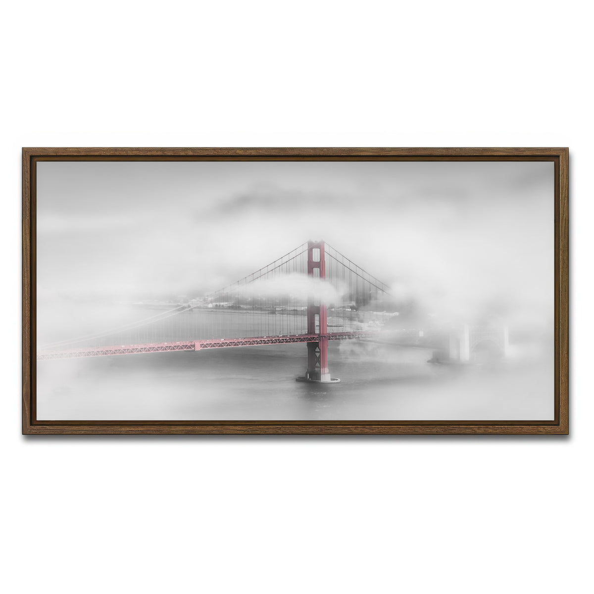 AUTO-MOCKUP WHITE | Foggy Golden Gate Bridge | 1 Piece | Walnut Framed Canvas | group=2x1