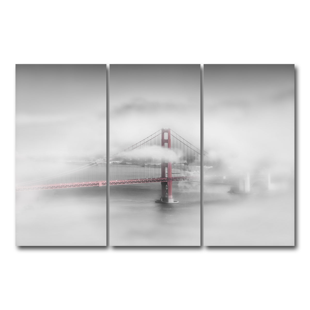 AUTO-MOCKUP WHITE | Foggy Golden Gate Bridge | 3 Piece | Gallery Wrap Canvas | group=12x24
