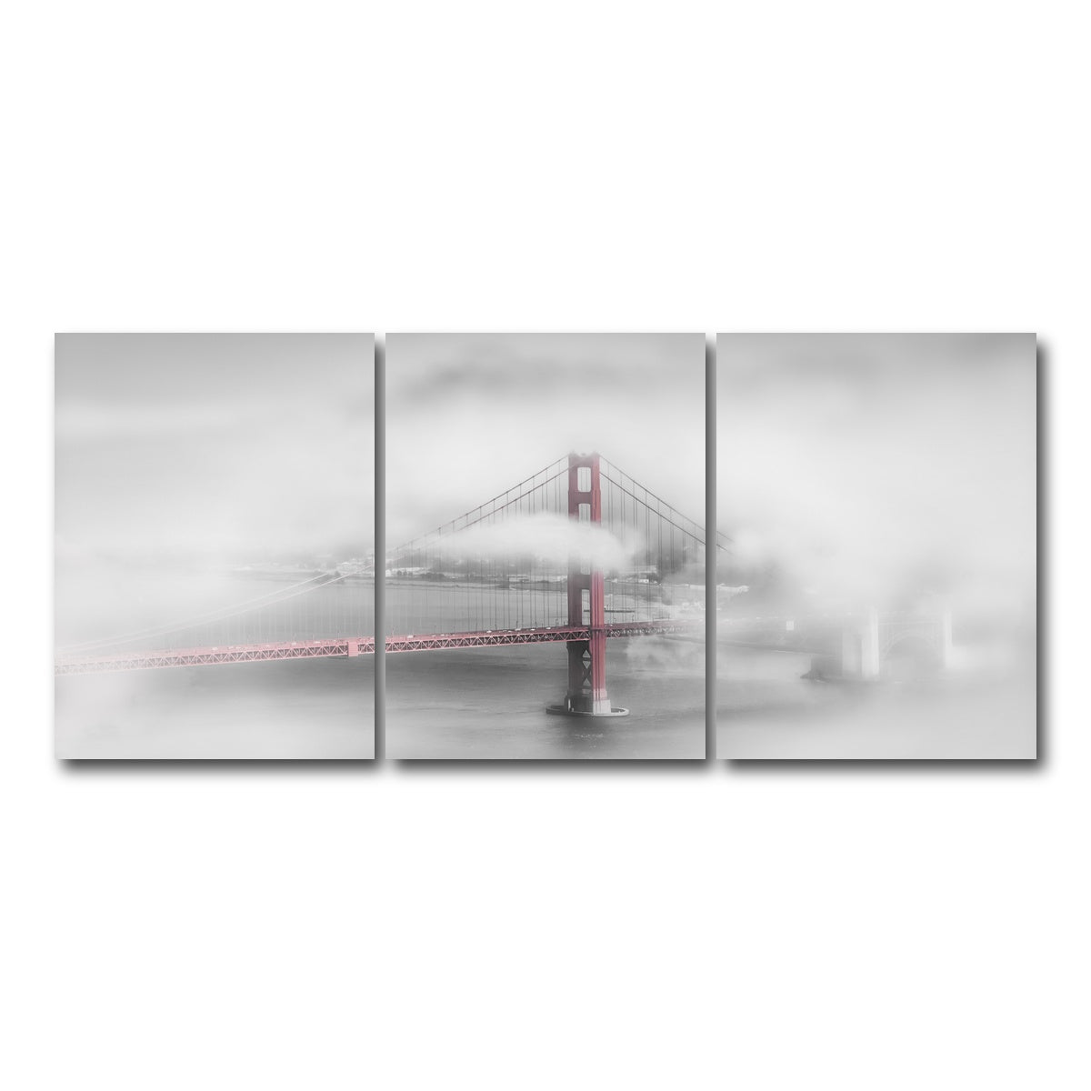 AUTO-MOCKUP WHITE | Foggy Golden Gate Bridge | 3 Piece | Gallery Wrap Canvas | group=18x24