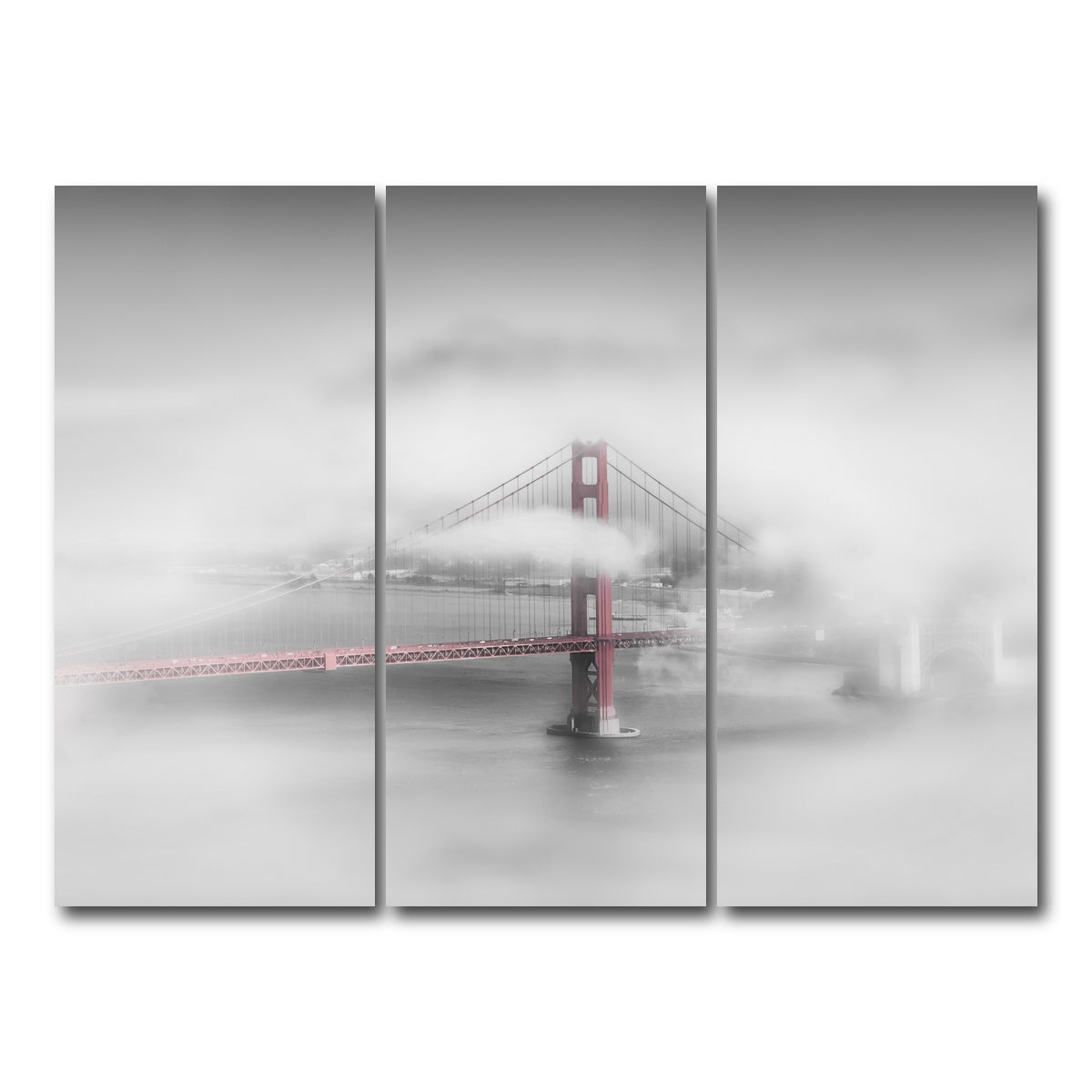 AUTO-MOCKUP WHITE | Foggy Golden Gate Bridge | 3 Piece | Gallery Wrap Canvas | group=8x18
