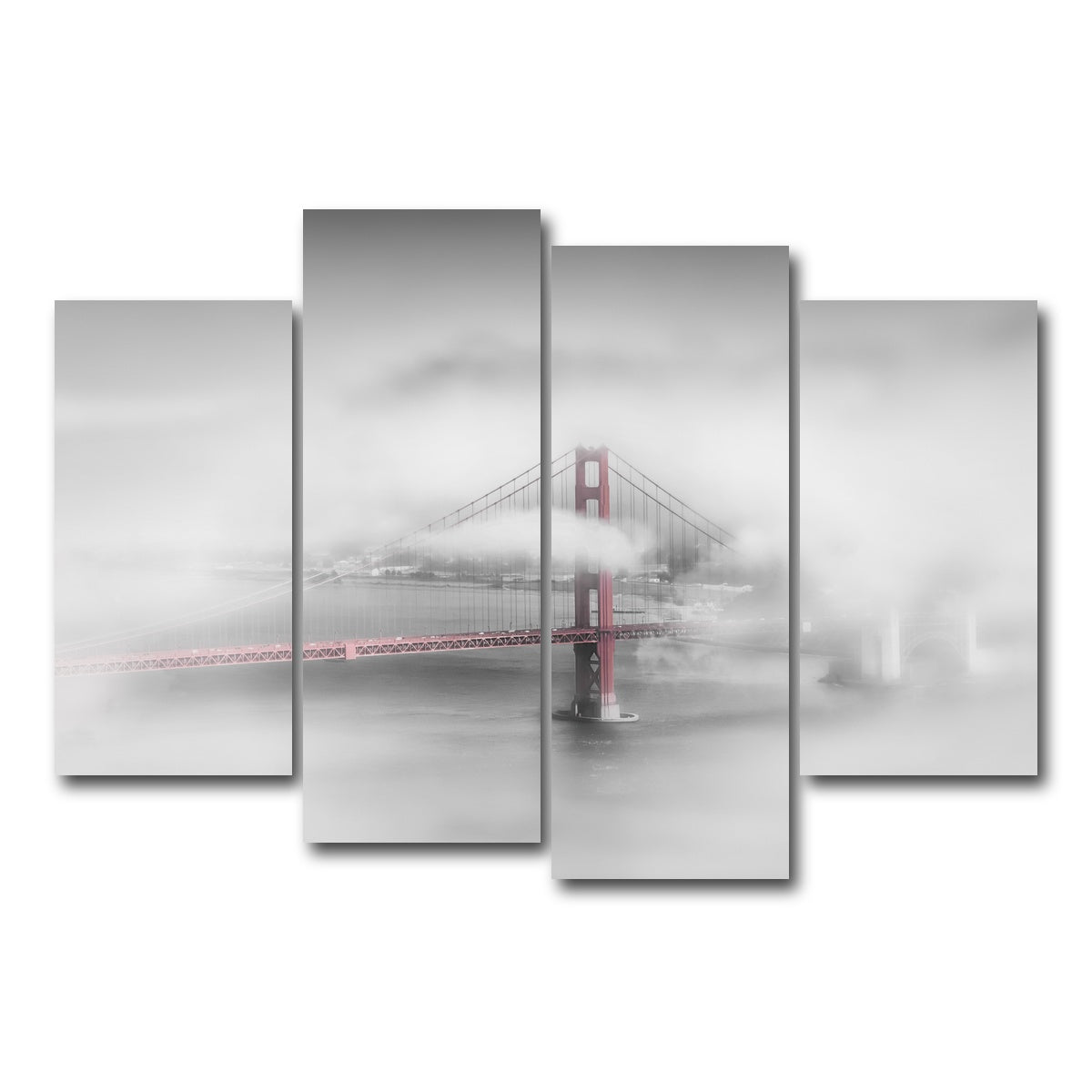 AUTO-MOCKUP WHITE | Foggy Golden Gate Bridge | 4 Piece | Gallery Wrap Canvas | group=4_short