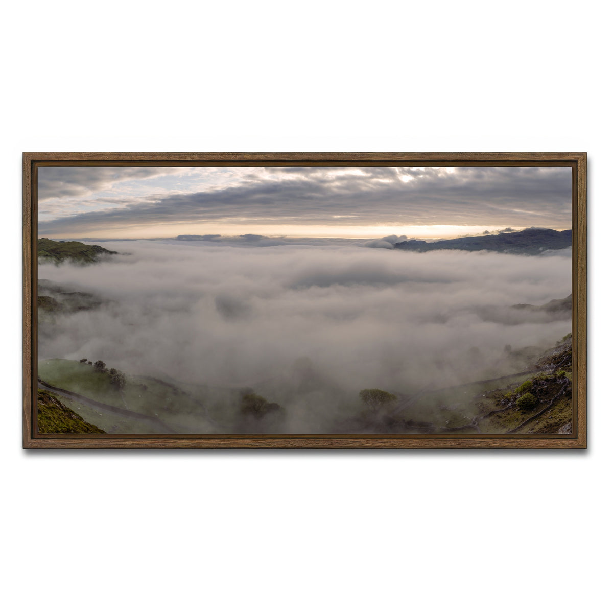 AUTO-MOCKUP WHITE | Foggy Snowdonia | 1 Piece | Walnut Framed Canvas | group=2x1