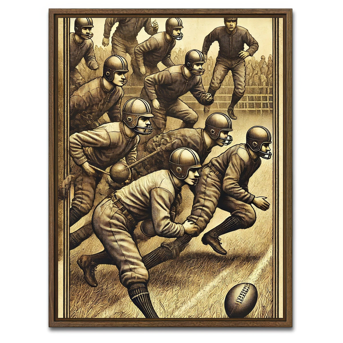 AUTO-MOCKUP WHITE | Football Scene 19th Century | 1 Piece | Walnut Framed Canvas | group=3x4