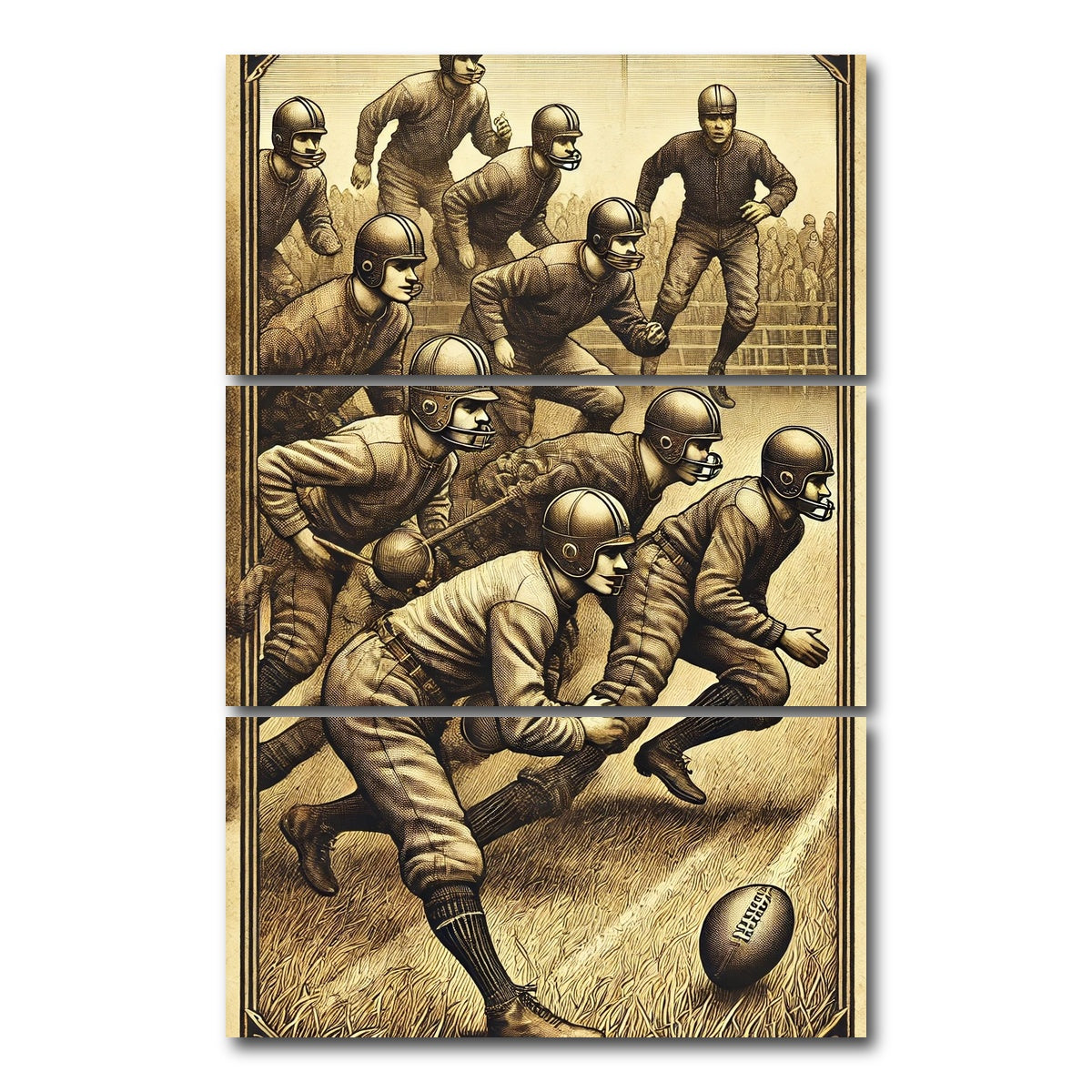 AUTO-MOCKUP WHITE | Football Scene 19th Century | 3 Piece | Gallery Wrap Canvas | group=12x24_stacked