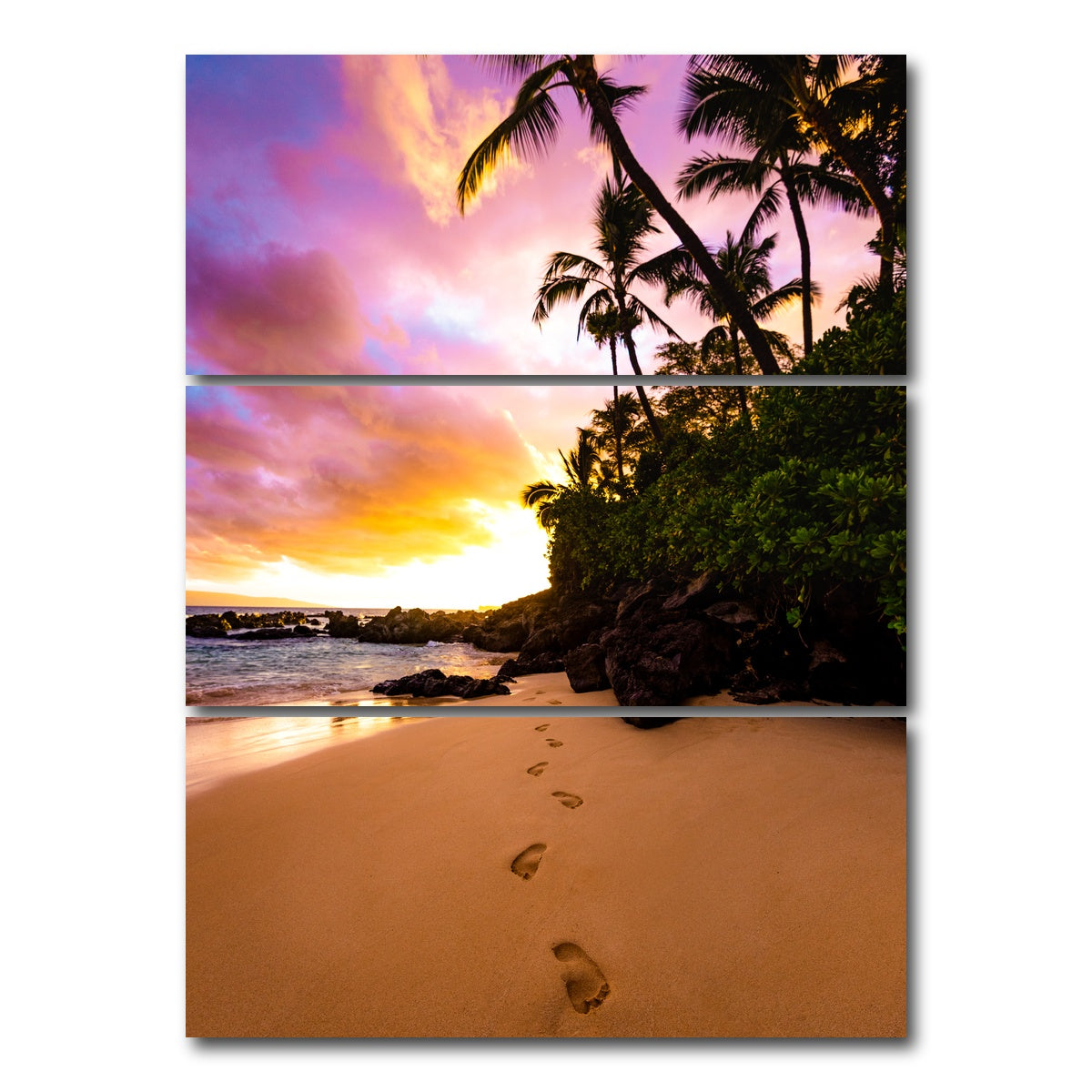 AUTO-MOCKUP WHITE | Footprints in the Sand | 3 Piece | Gallery Wrap Canvas | group=8x18_stacked