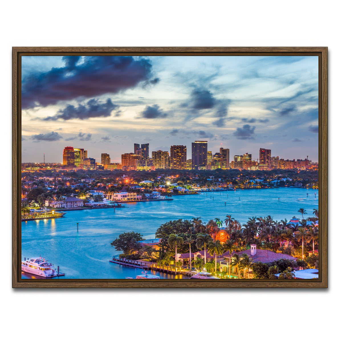 AUTO-MOCKUP WHITE | Fort Lauderdale Skyline | 1 Piece | Walnut Framed Canvas | group=4x3