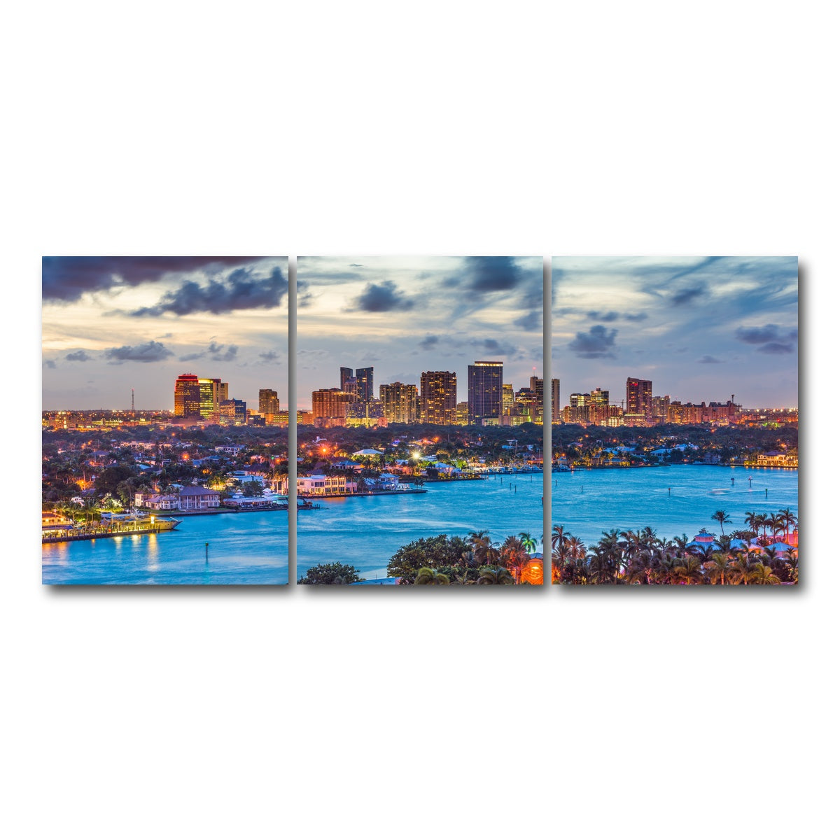 AUTO-MOCKUP WHITE | Fort Lauderdale Skyline | 3 Piece | Gallery Wrap Canvas | group=18x24
