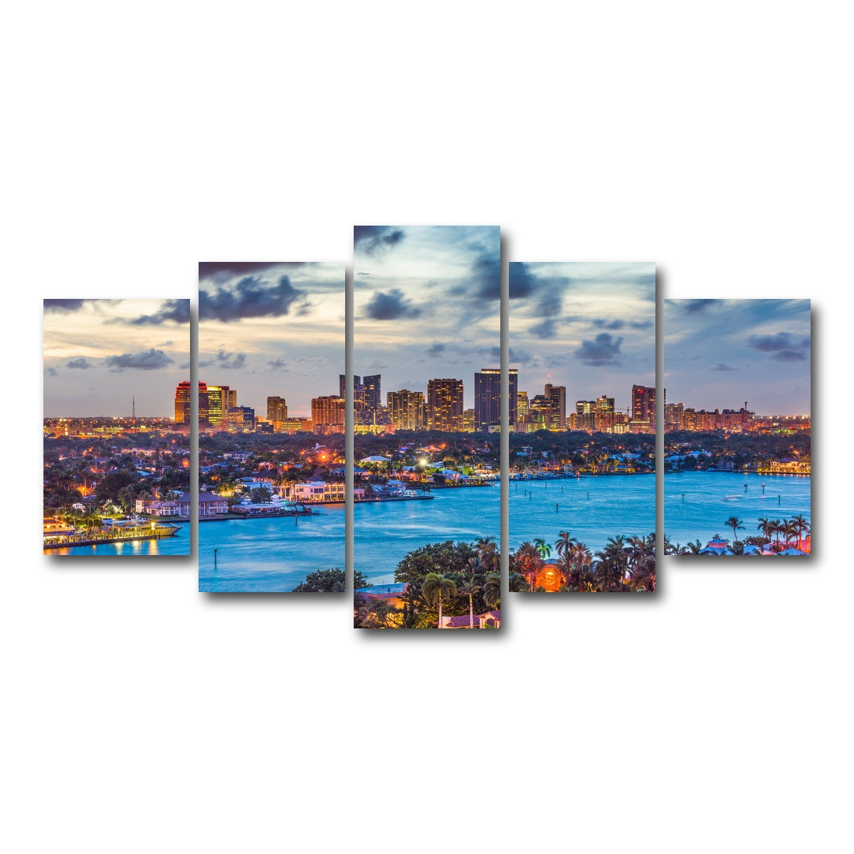 AUTO-MOCKUP WHITE | Fort Lauderdale Skyline | 5 Piece | Gallery Wrap Canvas | group=5_normal