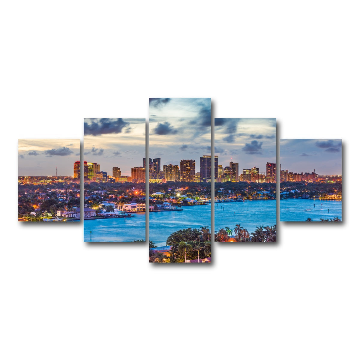 AUTO-MOCKUP WHITE | Fort Lauderdale Skyline | 5 Piece | Gallery Wrap Canvas | group=5_short