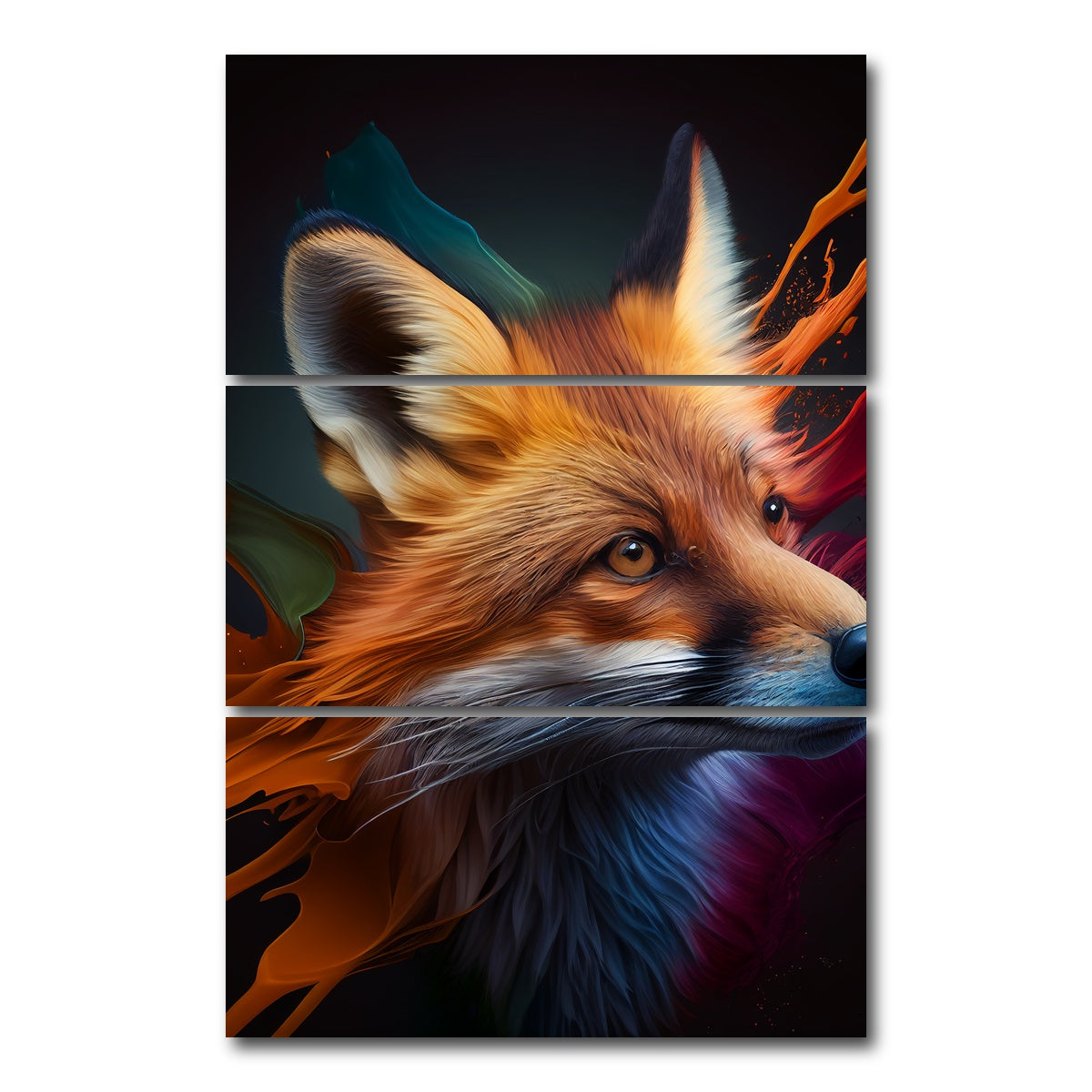 AUTO-MOCKUP WHITE | Fox Portrait | 3 Piece | Gallery Wrap Canvas | group=12x24_stacked