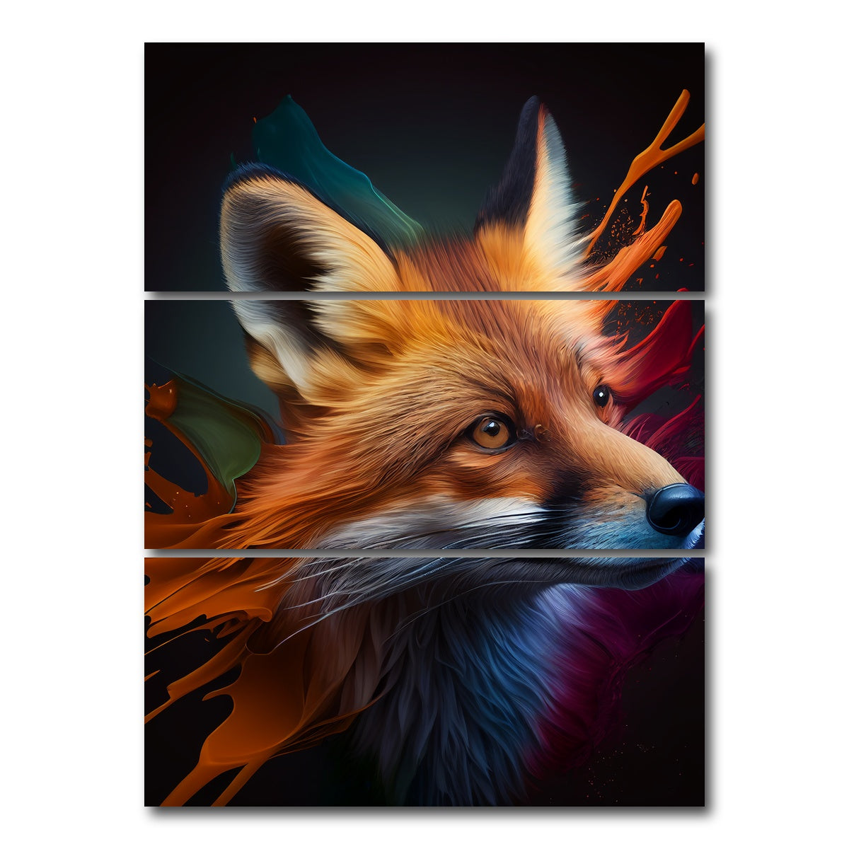 AUTO-MOCKUP WHITE | Fox Portrait | 3 Piece | Gallery Wrap Canvas | group=8x18_stacked