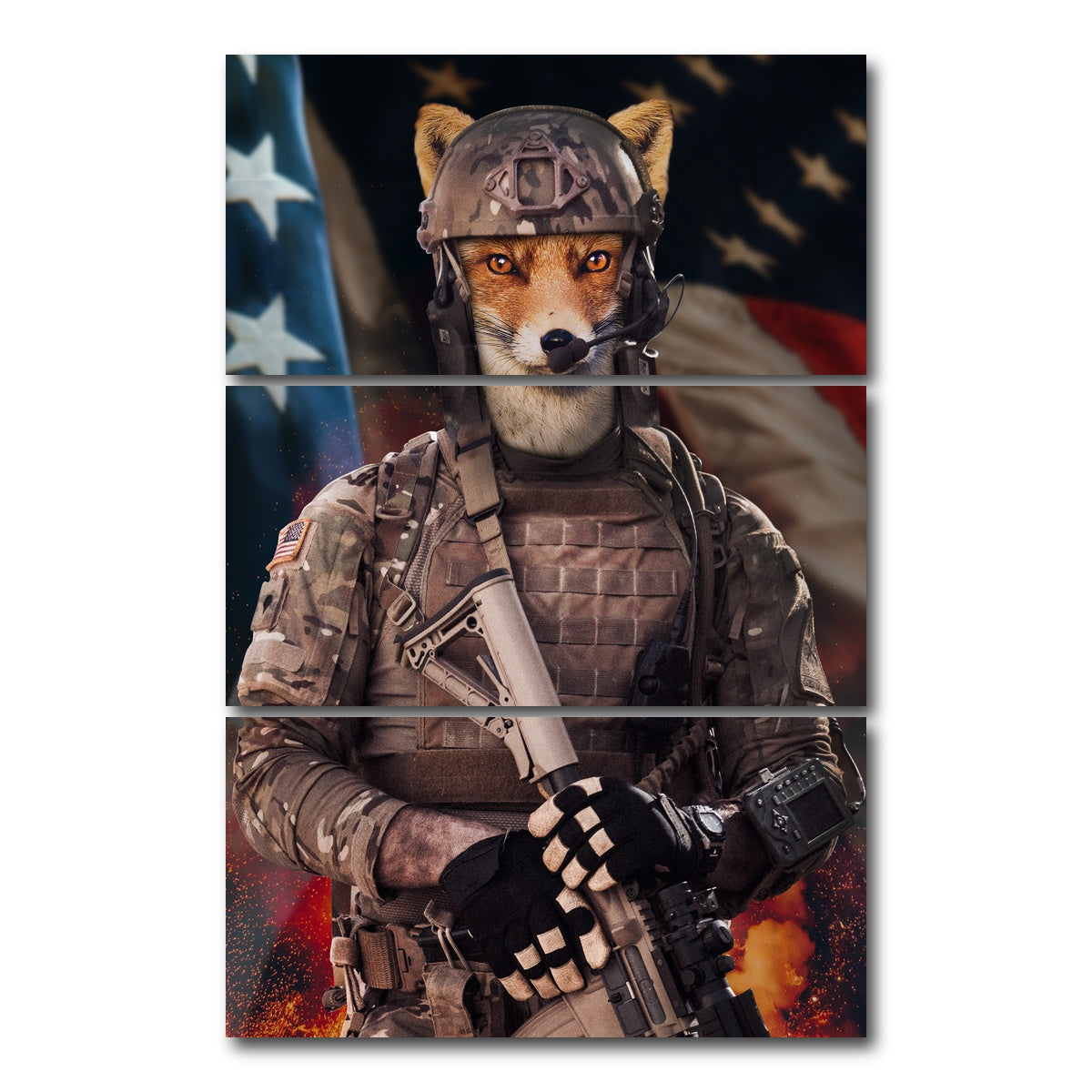 AUTO-MOCKUP WHITE | Fox Soldier | 3 Piece | Gallery Wrap Canvas | group=12x24_stacked