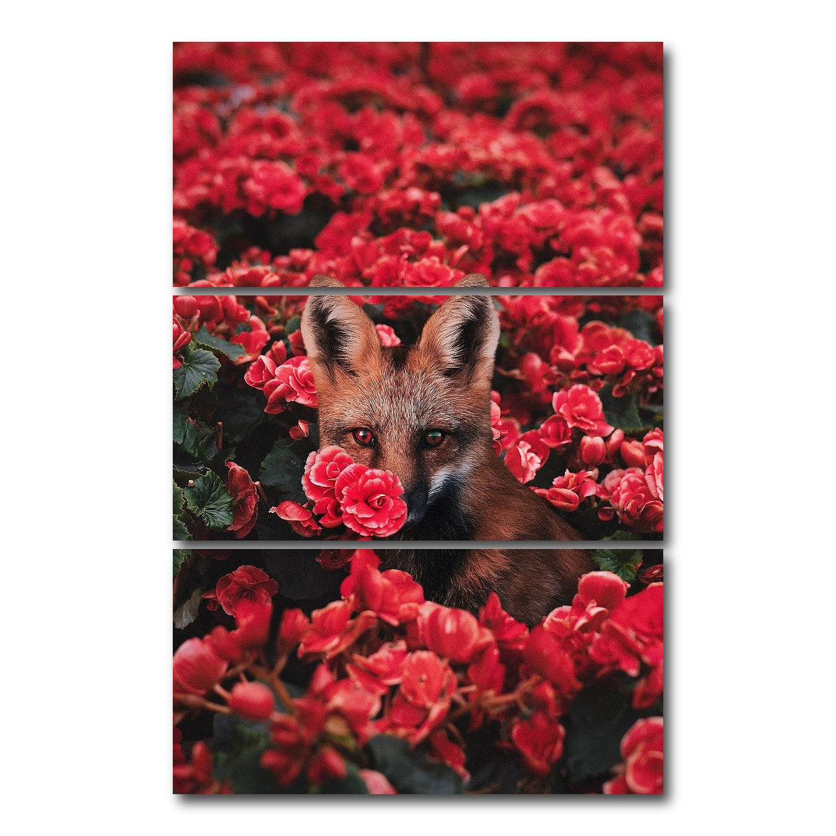 AUTO-MOCKUP WHITE | Fox and Flowers | 3 Piece | Gallery Wrap Canvas | group=12x24_stacked