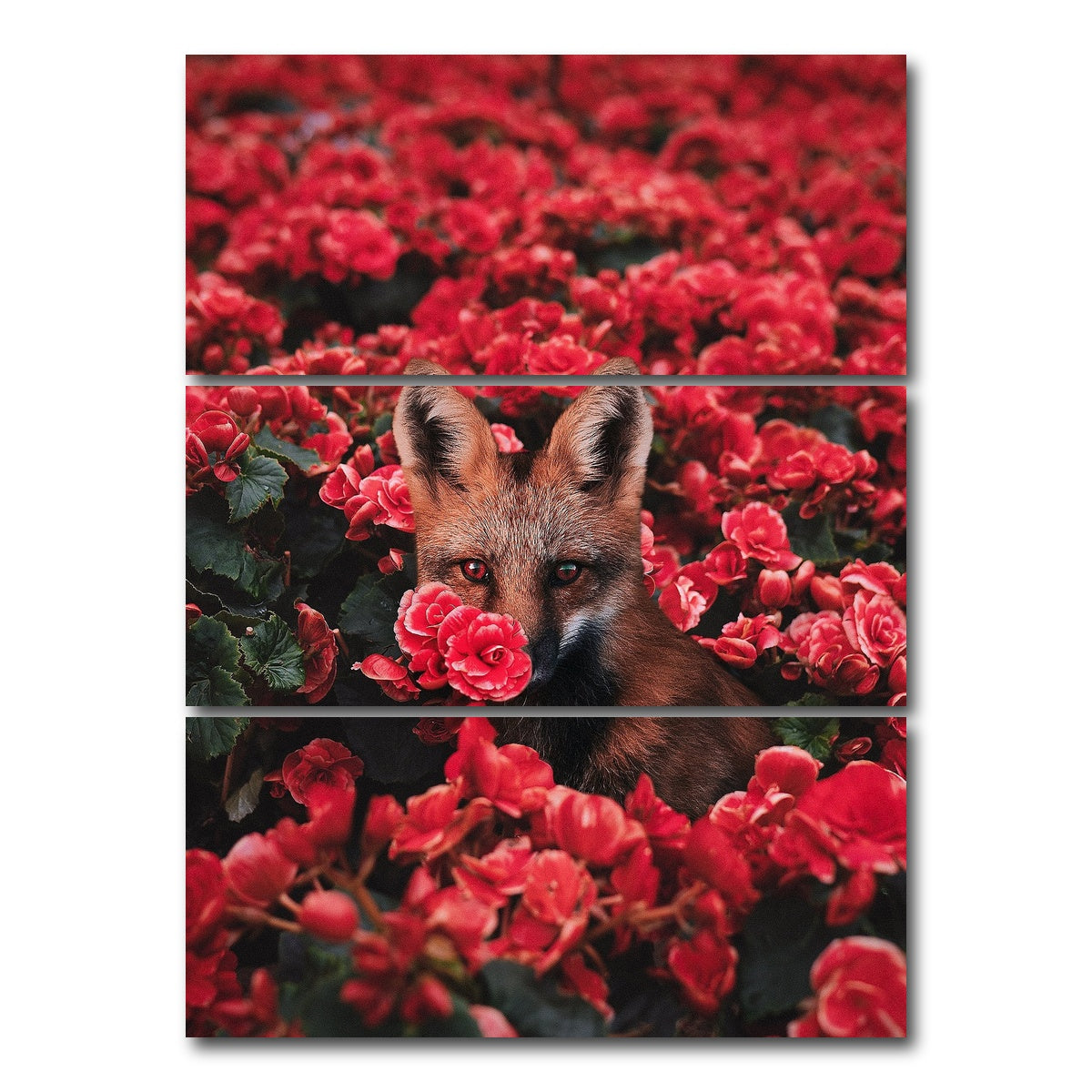 AUTO-MOCKUP WHITE | Fox and Flowers | 3 Piece | Gallery Wrap Canvas | group=8x18_stacked