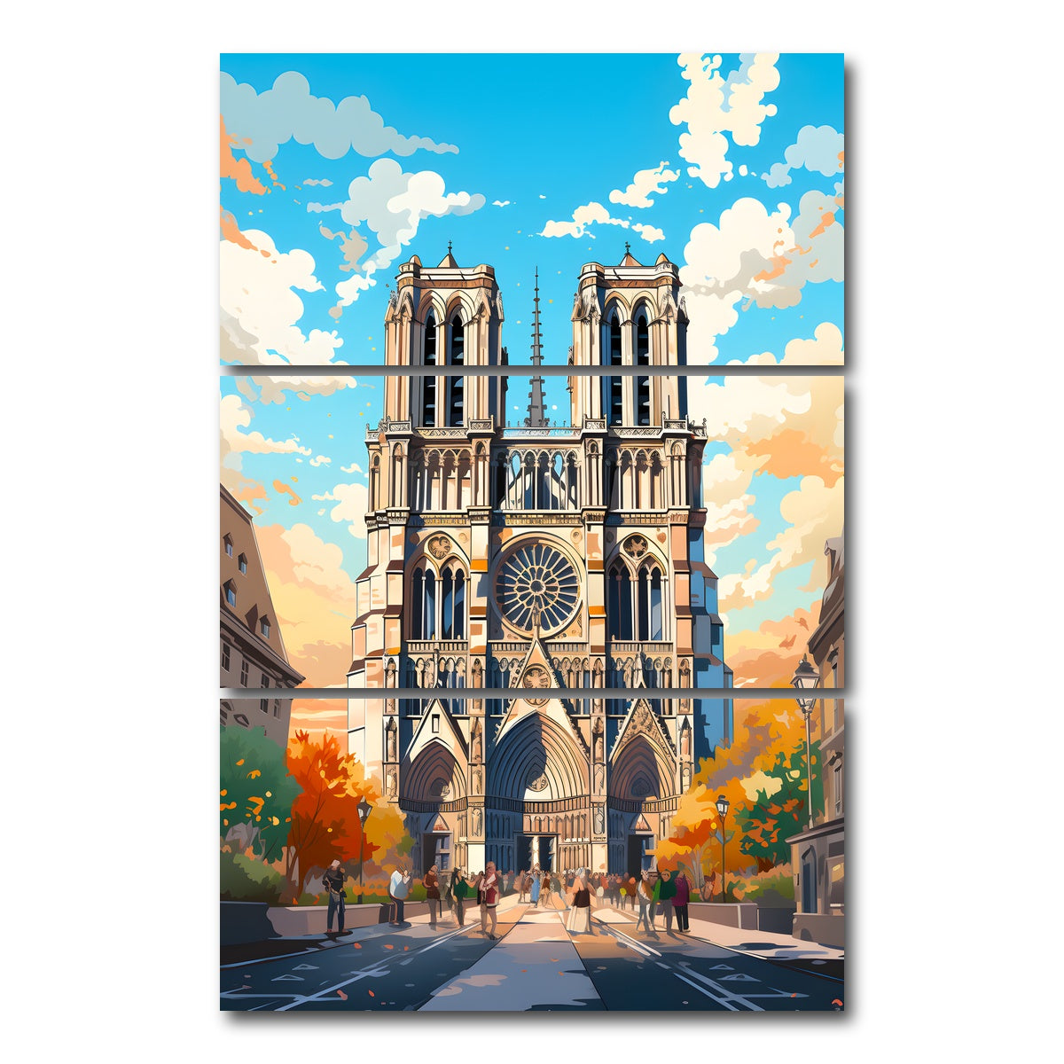 AUTO-MOCKUP WHITE | France - Notre Dame Cathedral | 3 Piece | Gallery Wrap Canvas | group=12x24_stacked