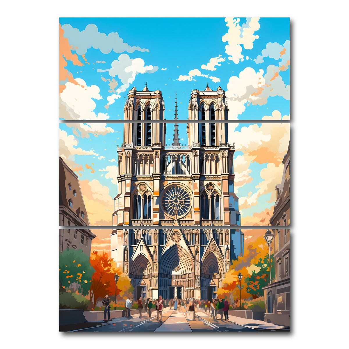 AUTO-MOCKUP WHITE | France - Notre Dame Cathedral | 3 Piece | Gallery Wrap Canvas | group=8x18_stacked