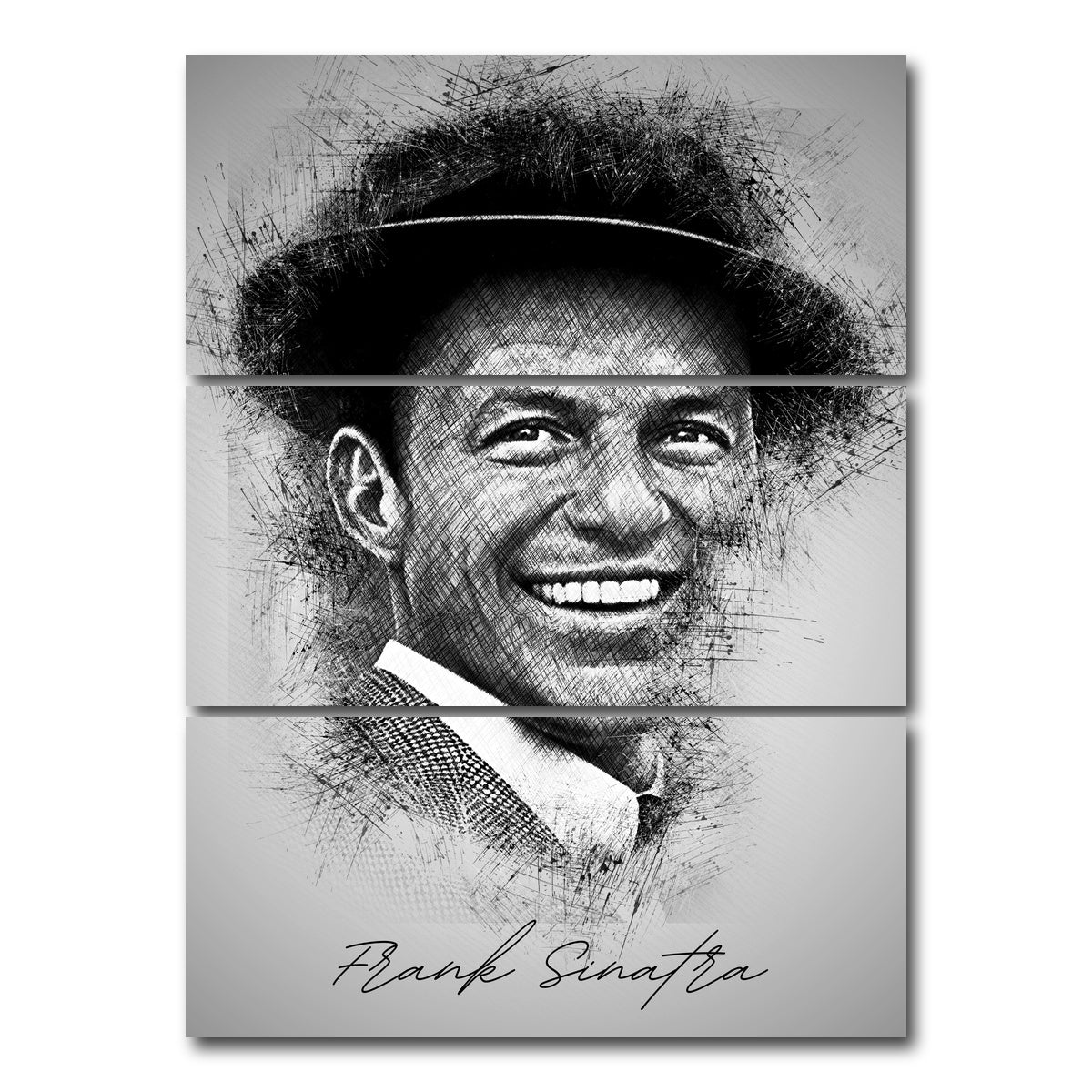 AUTO-MOCKUP WHITE | Frank Sinatra Sketch | 3 Piece | Gallery Wrap Canvas | group=8x18_stacked