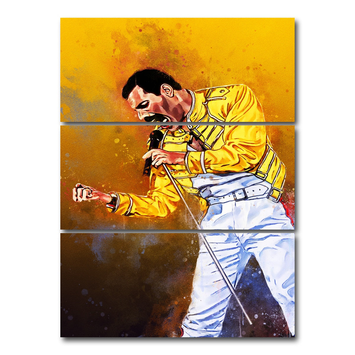AUTO-MOCKUP WHITE | Freddie Mercury Painting | 3 Piece | Gallery Wrap Canvas | group=8x18_stacked