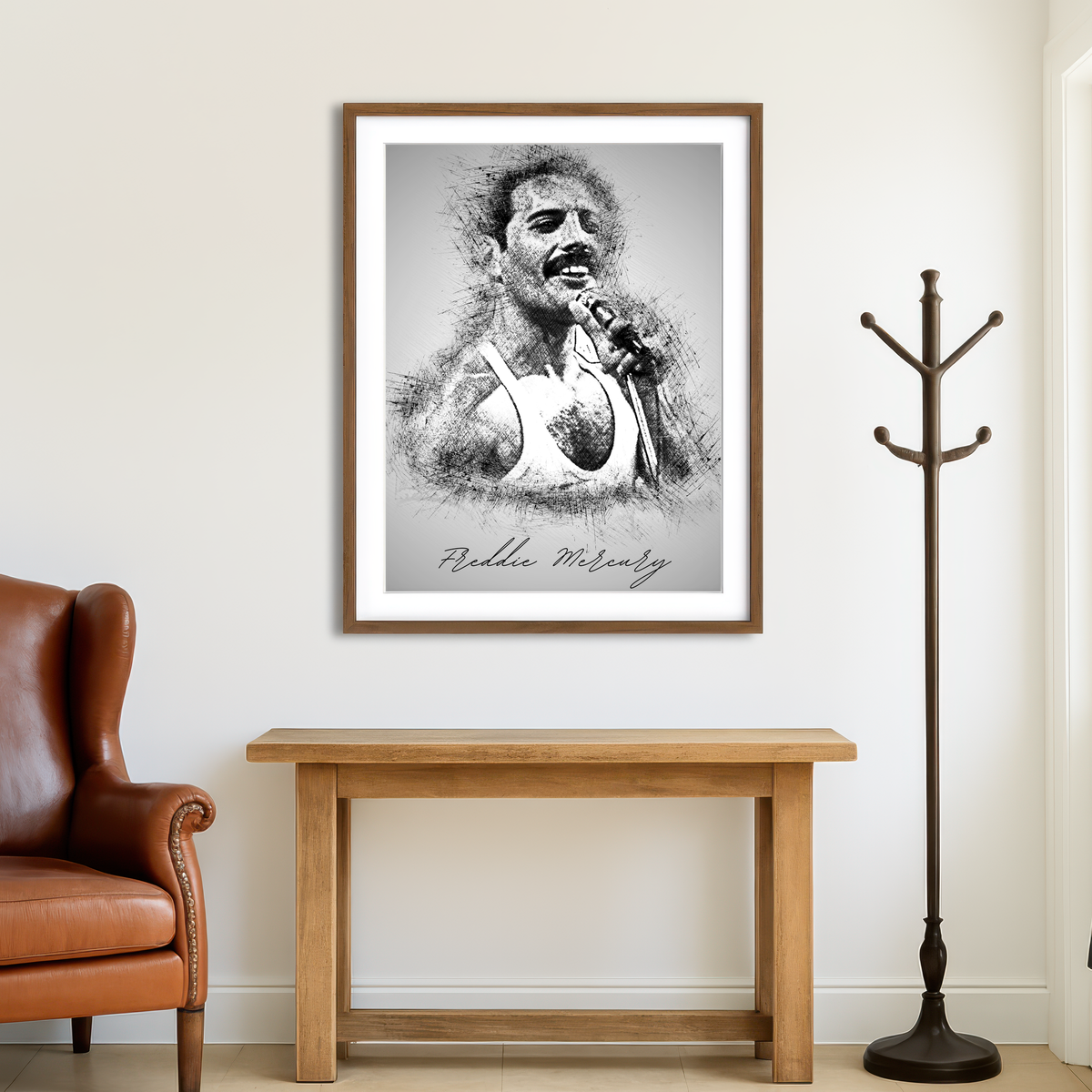 AUTO-MOCKUP ROOM | Freddie Mercury with mic Wall Art