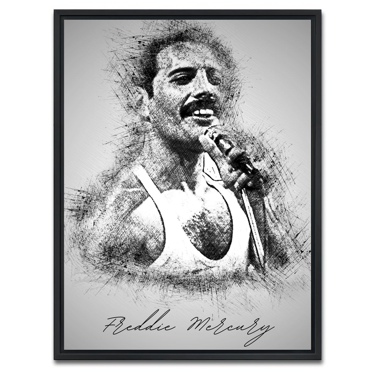 AUTO-MOCKUP WHITE | Freddie Mercury With Mic | 1 Piece | Black Framed Canvas | group=3x4