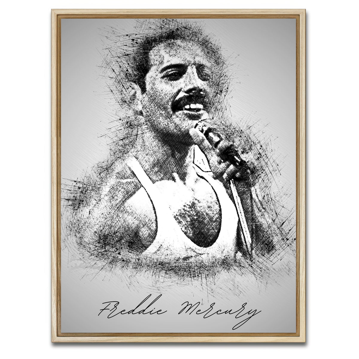 AUTO-MOCKUP WHITE | Freddie Mercury With Mic | 1 Piece | Natural Framed Canvas | group=3x4